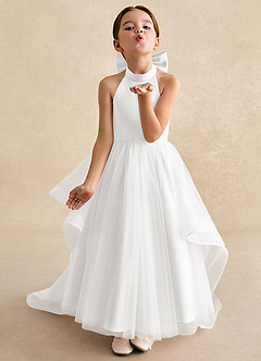 Azazie Bev Flower Girl Dresses White A-Line Convertible Tulle Dress image4