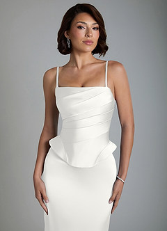Azazie Harlow Bridesmaid Dresses White Sheath Corset Stretch Satin Dress image3
