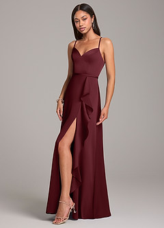Azazie Naeem Bridesmaid Dresses Cabernet A-Line Stretch Satin Dress image3
