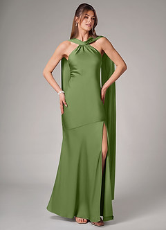 Azazie Kinsley Robes de demoiselle d'honneur Robe Sirène en Satin extensible Fente Latérale Genévrier image5