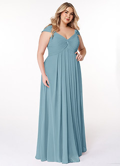 Azazie Kaitlynn Bridesmaid Dresses Moody Blue Empire Ruched Chiffon Convertible Dress image12
