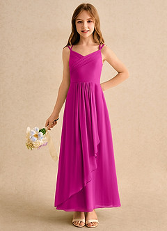 Azazie Zaida Girls Formal Flower Girl Dresses Fuchsia A-Line Pleated Chiffon Dress image3