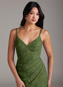 Azazie Leo Bridesmaid Dresses Olive Sheath Pleated Floral Burnout Dress image5