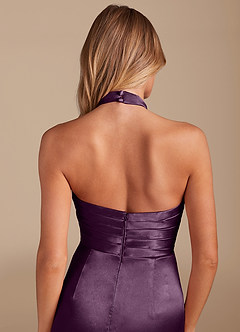 Azazie Jemma Brautjungfernkleider Etui Plissee Metallischer Satin Kleid Pflaume image2