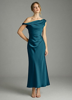 Azazie Emerson Vestidos de damas de honor Vestido de Azul Tinta de Satén Elástico de Corte Sirena con Vestidos sin tirantes image1