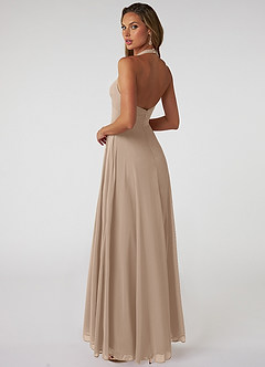 Azazie Tessie Bridesmaid Dresses Taupe A-Line V-Neck Pleated Chiffon Dress image2