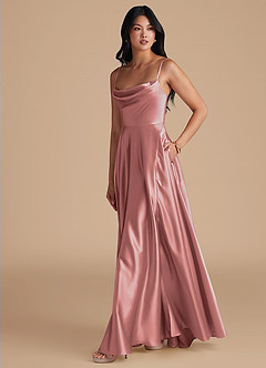 Azazie Elle Bridesmaid Dresses Dusty Rose A-Line with Pockets Metallic Satin Dress image6
