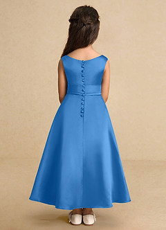 Azazie Lindy Flower Girl Dresses Blue Jay A-Line Pleated Matte Satin Dress image7