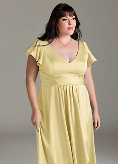 Azazie Omari Bridesmaid Dresses Lemon Sorbet A-Line Stretch Satin Dress image12