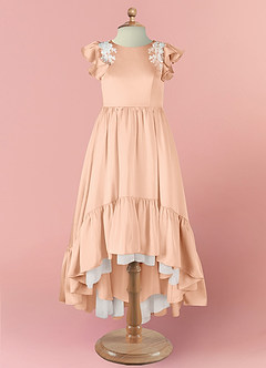 Barbie ♥ Azazie Flower Girl Dresses English Rose A-Line Lace Stretch Satin Dress image6