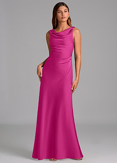 Azazie Nerine Brudtärnklänningar Klä av A-Linje i Stretch Satin Plisserad Fuchsia image3