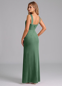 Azazie Denice Bridesmaid Dresses Eucalyptus Sheath Pleated Velvet Dress image2