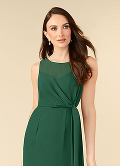 Azazie Marchioness Mother of the Bride Dresses Dark Green A-Line Scoop Pleated Chiffon Dress image5