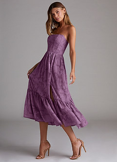 Azazie Delphina Bridesmaid Dresses Wisteria A-Line Strapless Floral Burnout Convertible Dress image5