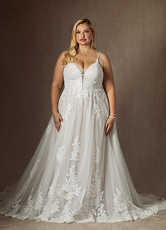 Azazie Avarie Vestidos de novia Vestido de Diamante Blanco de Tul de Corte en A con Lentejuela image6