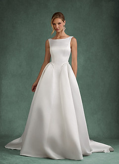 Azazie Odette Hochzeitskleider Ballkleid U-Boot Ausschnitt Satin Kleid Diamantweiß image6