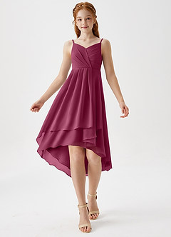 Azazie Mariam Junior Mulberry A-Line Pleated Chiffon Dress image3