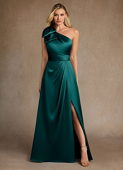 Azazie Easton Mother of the Bride Dresses Peacock A-Line One Shoulder Stretch Satin Dress image1