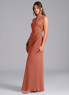 Azazie Evadne Robes de demoiselle d'honneur Robe Trapèze en Mousseline de soie Plissée Argile image5