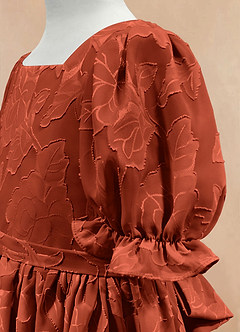 Azazie Joss Flower Girl Dresses Auburn A-Line with Sleeves Floral Burnout Dress image7