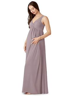 Azazie Yetta Abiti da damigella d'onore premaman Abito A-Line Arricciato con Scollo a V Chiffon Floor-Length image4