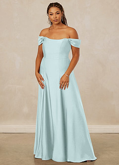 Christian Siriano Bridal for Azazie 1002 Bridesmaid Dresses Sea Glass A-Line Off the Shoulder Stretch Satin Convertible Dress image11
