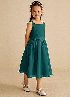 Azazie Ari Flower Girl Dresses Peacock A-Line Sleeveless Chiffon Dress image5