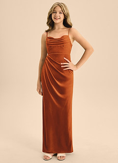 Azazie Mai Junior Burnt Orange A-Line Sweetheart Neckline Velvet Dress image3