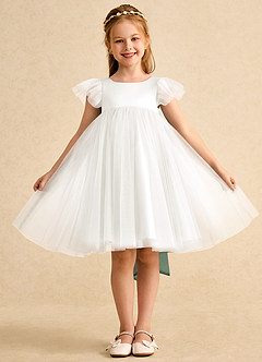 Azazie Munchkin Abiti da Ragazza di Fiori Abito A-Line in Tulle Fiocco Avorio Pino image2