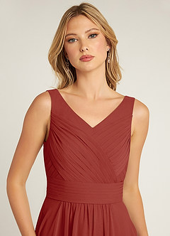 Azazie Pierrette Bridesmaid Dresses Terracotta A-Line Pleated Chiffon Dress image5