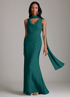 Azazie Linelle Bridesmaid Dresses Peacock Mermaid Pleated Chiffon Dress image1