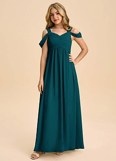 Azazie Lianne Junior Pine A-Line Off the Shoulder Chiffon Dress image3