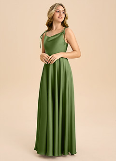 Azazie Popsy Junior A-Linie Schleifen Stretch-Satin Kleid Wacholder image4