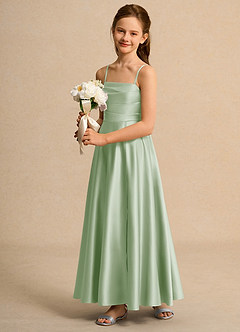 Azazie Pebbles Junior Formal vestidos de niña de las flores Vestido de Salvia Polvorienta de Satin Mate de Corte En A con Plisado image6