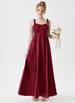 Azazie Rosey Junior A라인 메탈릭 새틴 플로어 길이 주니어 신부 들러리 드레스 드레스 image1