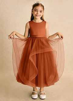 Azazie Vana Flower Girl Dresses Burnt Orange Ball-Gown Bow Tulle Dress image2