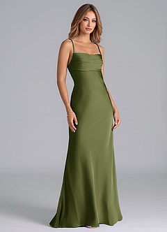 Azazie Seema Bridesmaid Dresses Olive Mermaid Corset Stretch Satin Dress image1