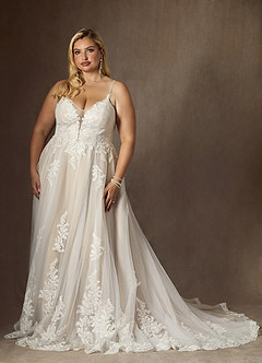 Azazie Avarie Vestidos de novia Vestido de Blanco Diamante Champán de Tul de Corte en A con Lentejuela image8
