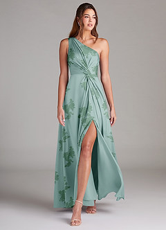 Azazie Brooke Robes de demoiselle d'honneur Robe Trapèze en Satin extensible Ue épaule Fleurs De Sauge Poussiéreuse image3