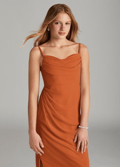 Azazie Mai Junior Cinnamon Sheath Pleated Chiffon Dress image5