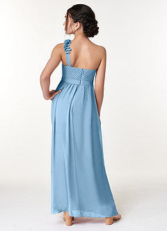 Azazie Flower Junior Abito A-Line in Chiffon Plissettato Blu Acciaio image6