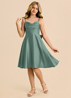 Azazie Bear Junior Eucalyptus A-Line Sweetheart Neckline Stretch Satin Dress image3