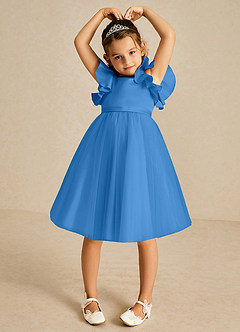 Azazie Kaeya Abiti da Ragazza di Fiori Abito A-Line in Tulle Fiocco Blue Jay image3