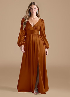 Azazie Norah Final Sale Auburn A-Line Metallic Satin Dress image1