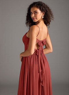 Azazie Zeya Bridesmaid Dresses Terracotta A-Line Pleated Mesh Dress image6