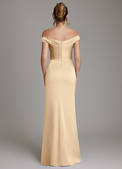 Azazie Teyana Bridesmaid Dresses Champagne Sheath Off the Shoulder Stretch Satin Dress image7