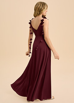 Azazie Gumdrop Junior Cabernet Empire Pleated Stretch Satin Dress image1