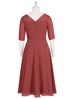 Azazie Naomi Mère de la mariée Robes Robe Trapèze en Mousseline de soie Col bateau plissé Terracotta image8