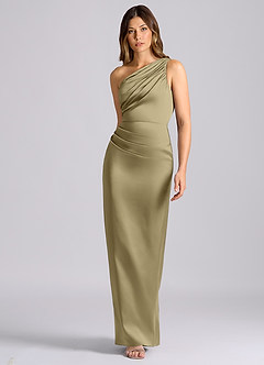 Azazie Akilah 신부 들러리 드레스 인어 한쪽 어깨 스트레치 새틴 바닥 길이 드레스 image4