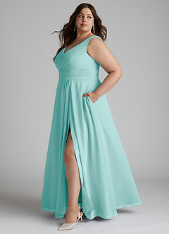 Azazie Karina Bridesmaid Dresses Aqua A-Line Pleated Chiffon Dress image12